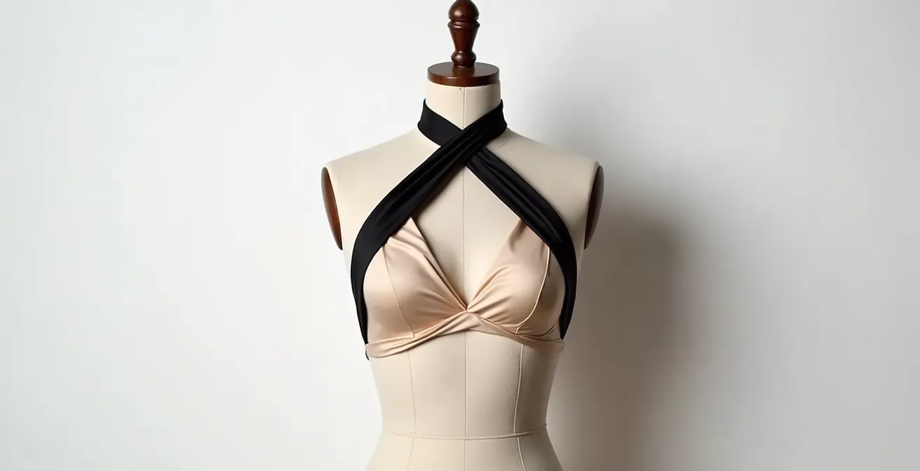 Démonstration de l'effet visuel des bretelles halter sur une carrure sportive