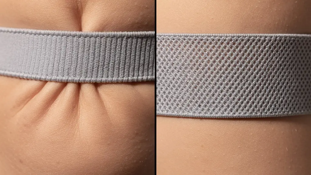 Vue détaillée du dos montrant l'effet lissant d'une bande large comparé à une bande étroite