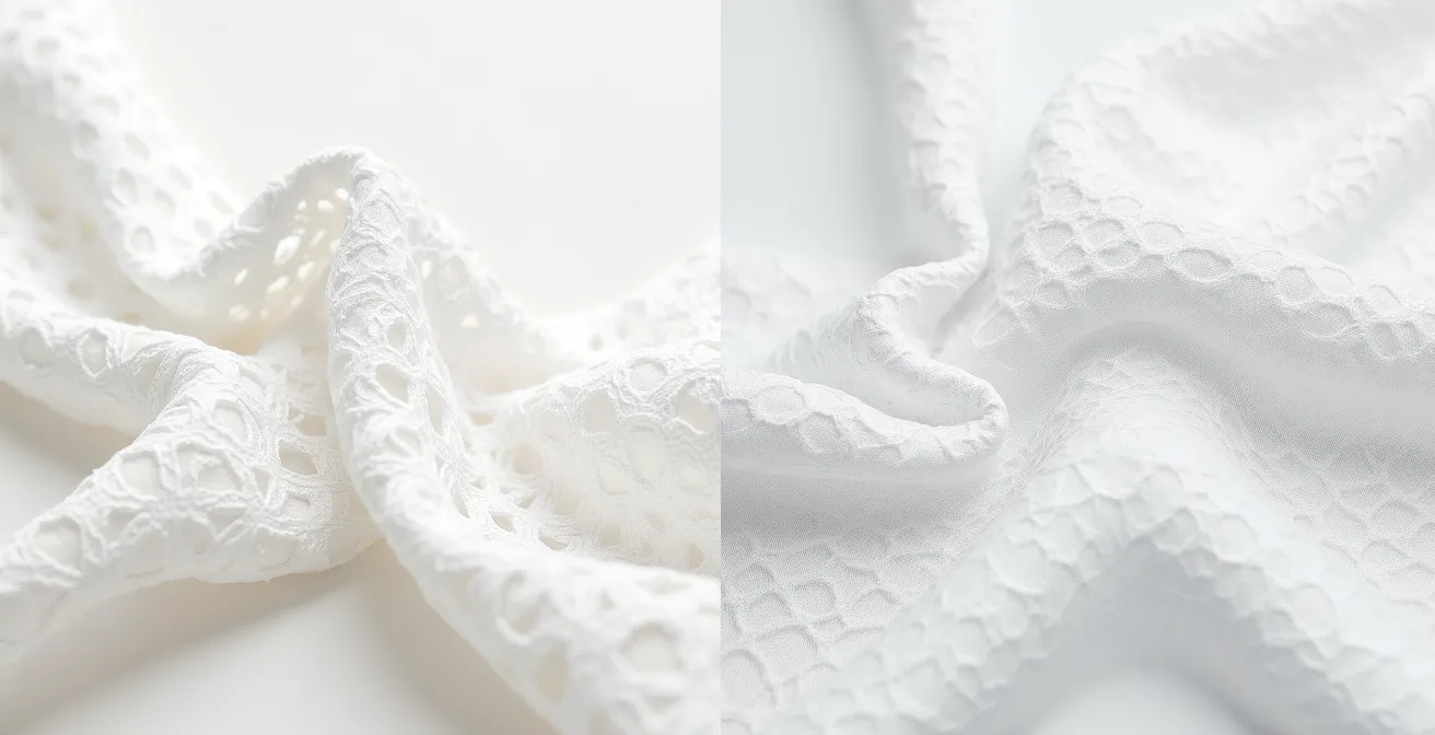 Comparaison visuelle entre dentelle 3D et dentelle plate sous jersey