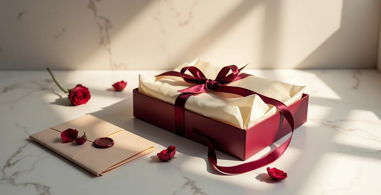 Boîte cadeau élégante avec ruban de soie et papier de soie