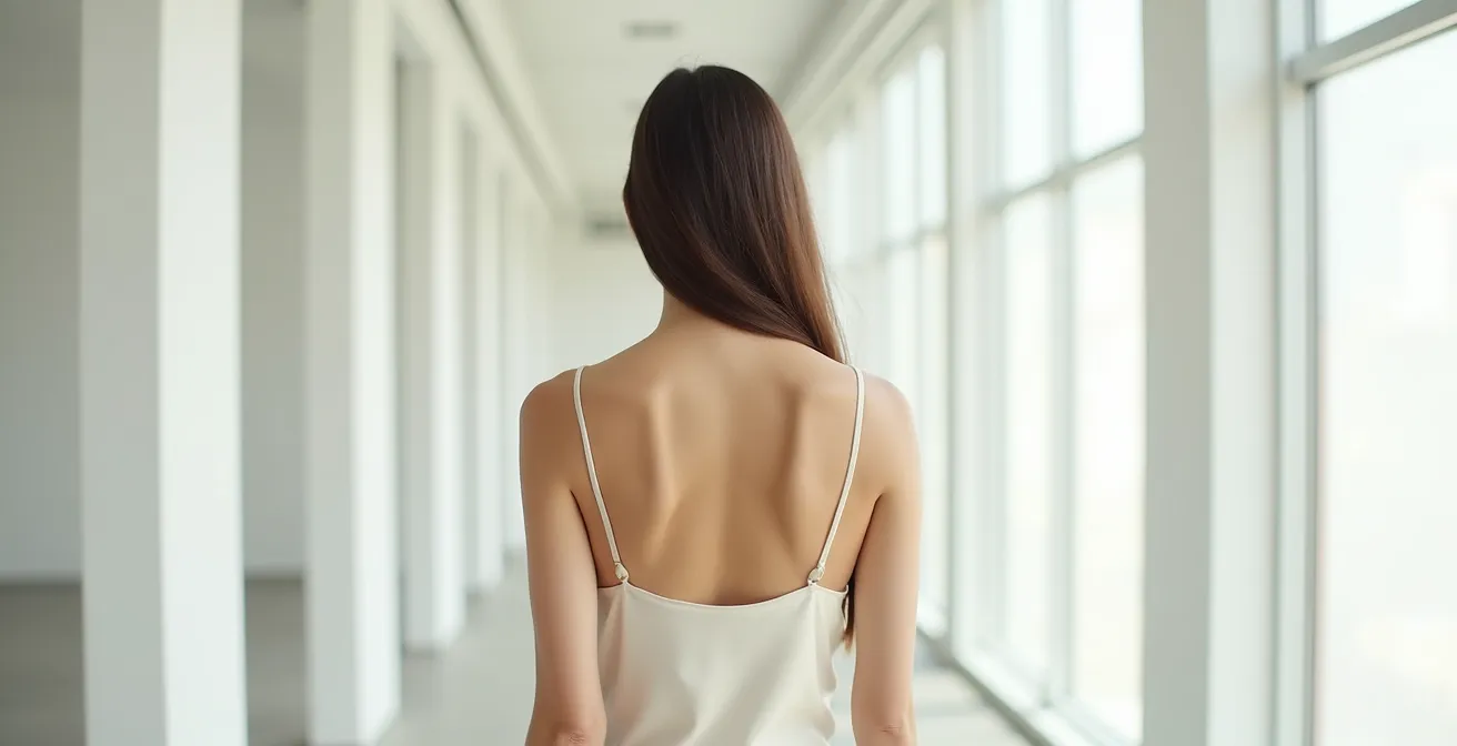 Vue arrière minimaliste montrant l'élégance d'un caraco sans bretelles apparentes