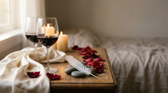 Composition intimiste évoquant la découverte sensuelle pour couples débutants