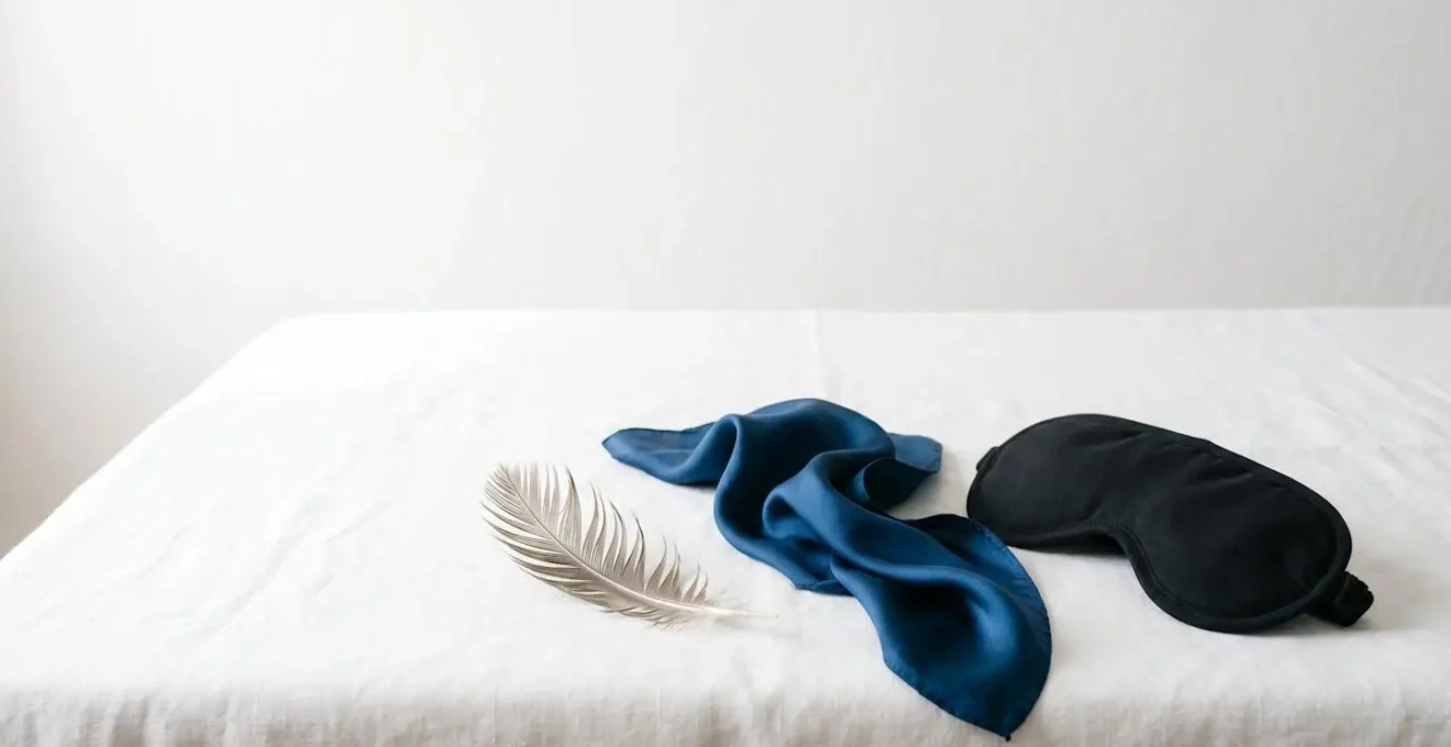 Scène minimaliste présentant des accessoires sensoriels doux pour une initiation en douceur à l'intimité