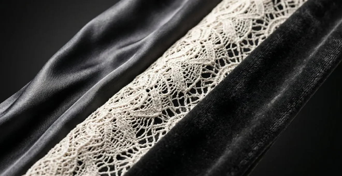Gros plan macro sur différentes textures de tissus sensuels révélant leurs propriétés tactiles